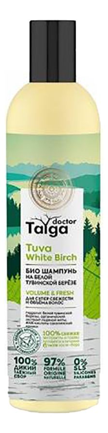 био шампунь освежающий для супер свежести и объема волос doctor taiga tuva white birch volume & fresh 400мл