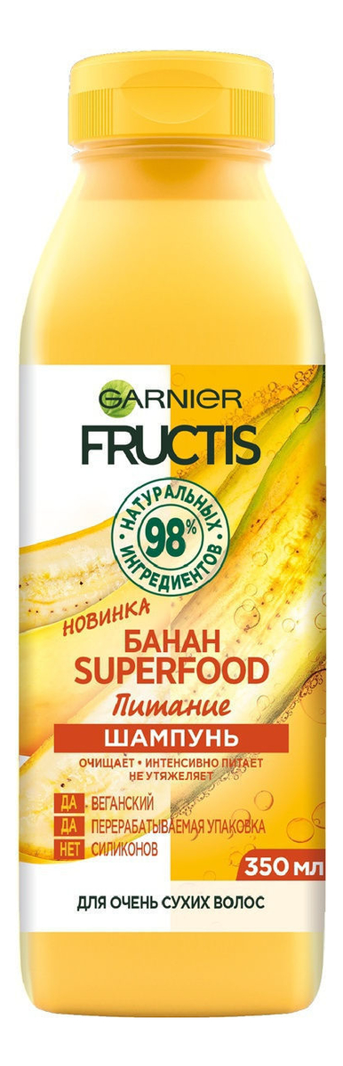 шампунь для волос банан питание fructis superfood 350мл