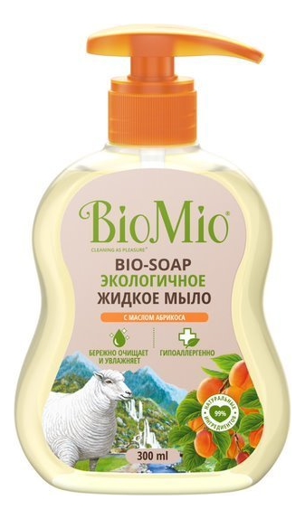 антибактериальное гипоаллергенное жидкое мыло с маслом абрикоса bio-soap 300мл