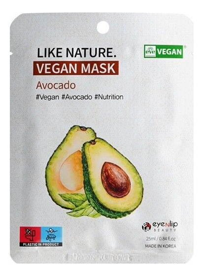 тканевая маска для лица с экстрактом авокадо like nature vegan mask avocado 23мл