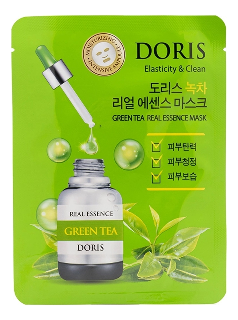 тканевая маска для лица с экстрактом зеленого чая doris green tea real essence mask 25мл: маска 1шт
