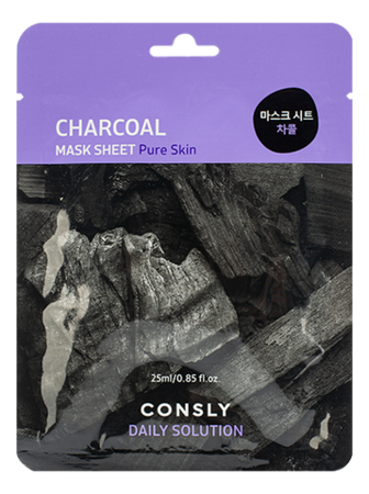 тканевая маска для лица с древесным углем daily solution charcoal mask sheet 25мл: маска 1шт