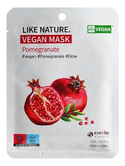 тканевая маска для лица c экстрактом граната like nature vegan mask pomegranate 25мл