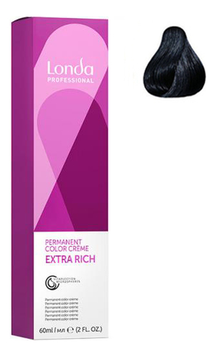 стойкая крем-краска для волос permanent color creme extra rich 60мл: 2/0 черный