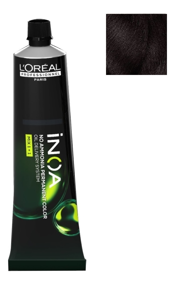 безаммиачная краска для волос inoa oil delivery system 60г: 2 очень темный шатен
