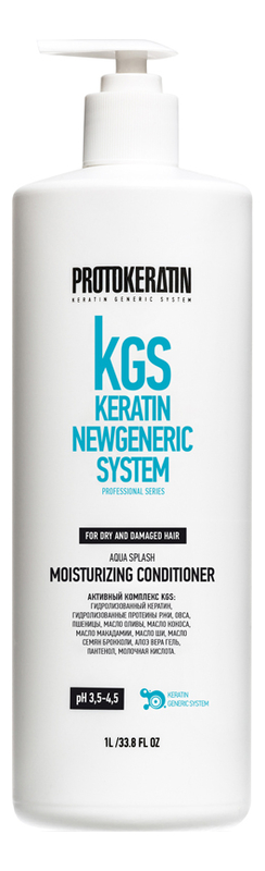 кондиционер для волос интенсивное увлажнение kgs keratin newgeneric system aqua splash moisturizing conditioner: кондиционер 1000мл