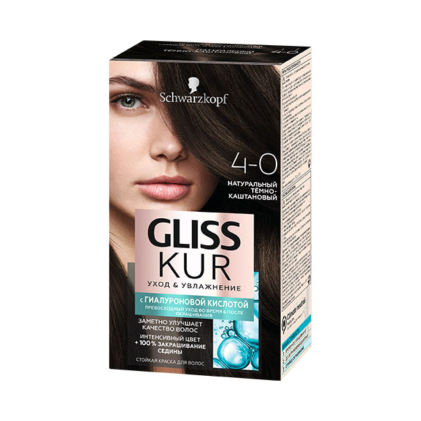 краска для волос gliss kur 4-0 натуральный темно-каштановый