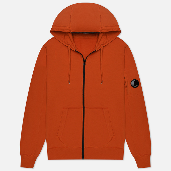 c.p. company light fleece zipped grament dyed hoodie