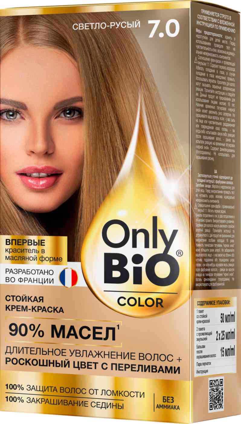 крем-краска для волос стойкая only bio color 7.0 светло-русый