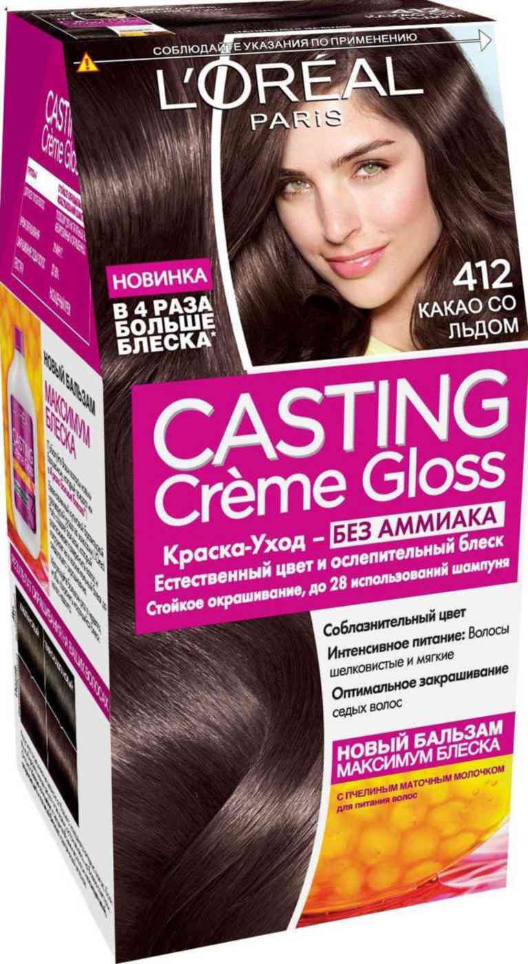 стойкая краска-уход для волос l'oreal paris casting crème gloss 412 какао со льдом