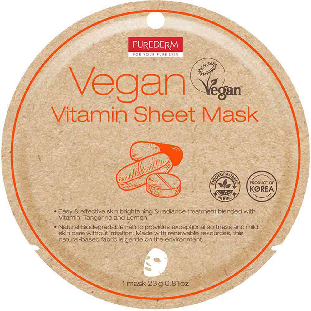 маска для лица тканевая purederm веган заряд витаминов с экстрактами мандарина и лимона