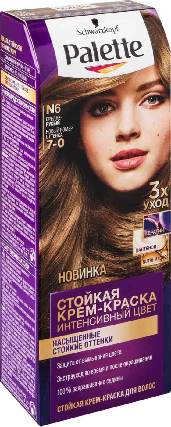 крем-краска для волос palette интенсивный цвет n6 средне-русый