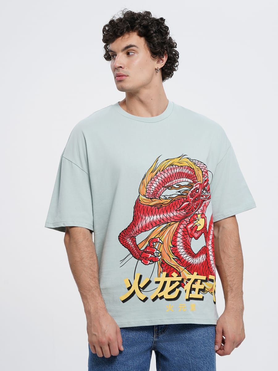 футболка оверсайз с принтом китайского дракона