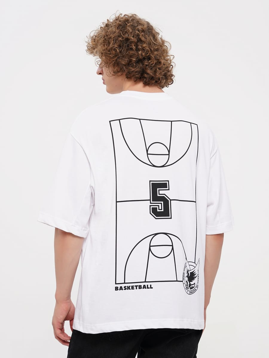 спортивная хлопковая футболка с баскетболом на спине