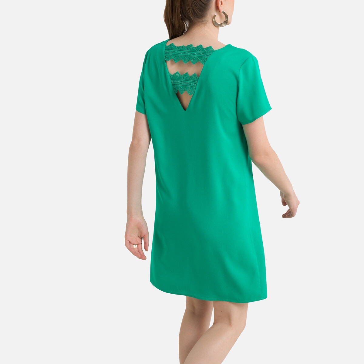 платье короткое с v-образным вырезом 40 зеленый