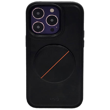 пластиковая накладка uniq novo с подставкой для iphone 14 pro под кожу черная