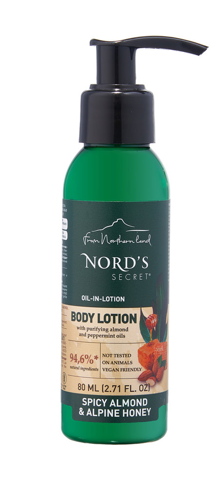 nord's secret moisturizing body lotion spicy almond & alpine honey travel size