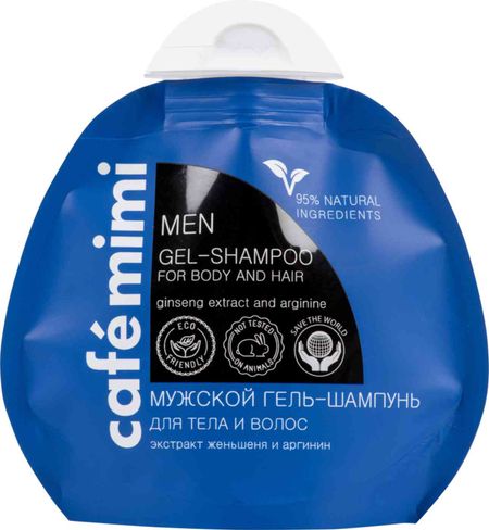 гель-шампунь для тела и волос мужской cafe mimi экстракт женьшеня и аргинин