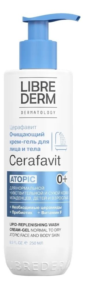 очищающий крем-гель для лица и тела с церамидами и пребиотиком 0+ cerafavit atopic lipid-replenishing wash cream-gel: крем-гель 250мл