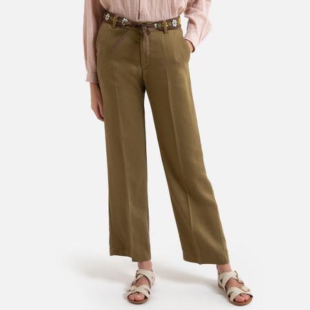 брюки прямые с поясом с вышивкой simon 38 (fr) - 44 (rus) зеленый