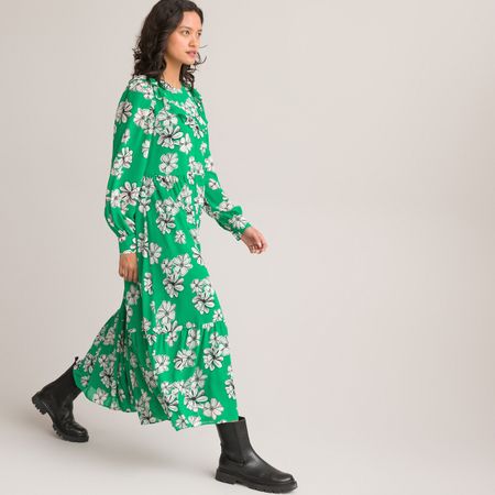 платье длинное расклешенное с воланами 52 зеленый