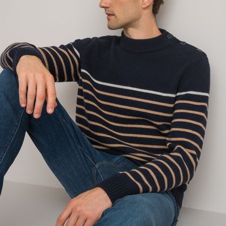 свитер в полоску в матросском стиле производства франции m бежевый