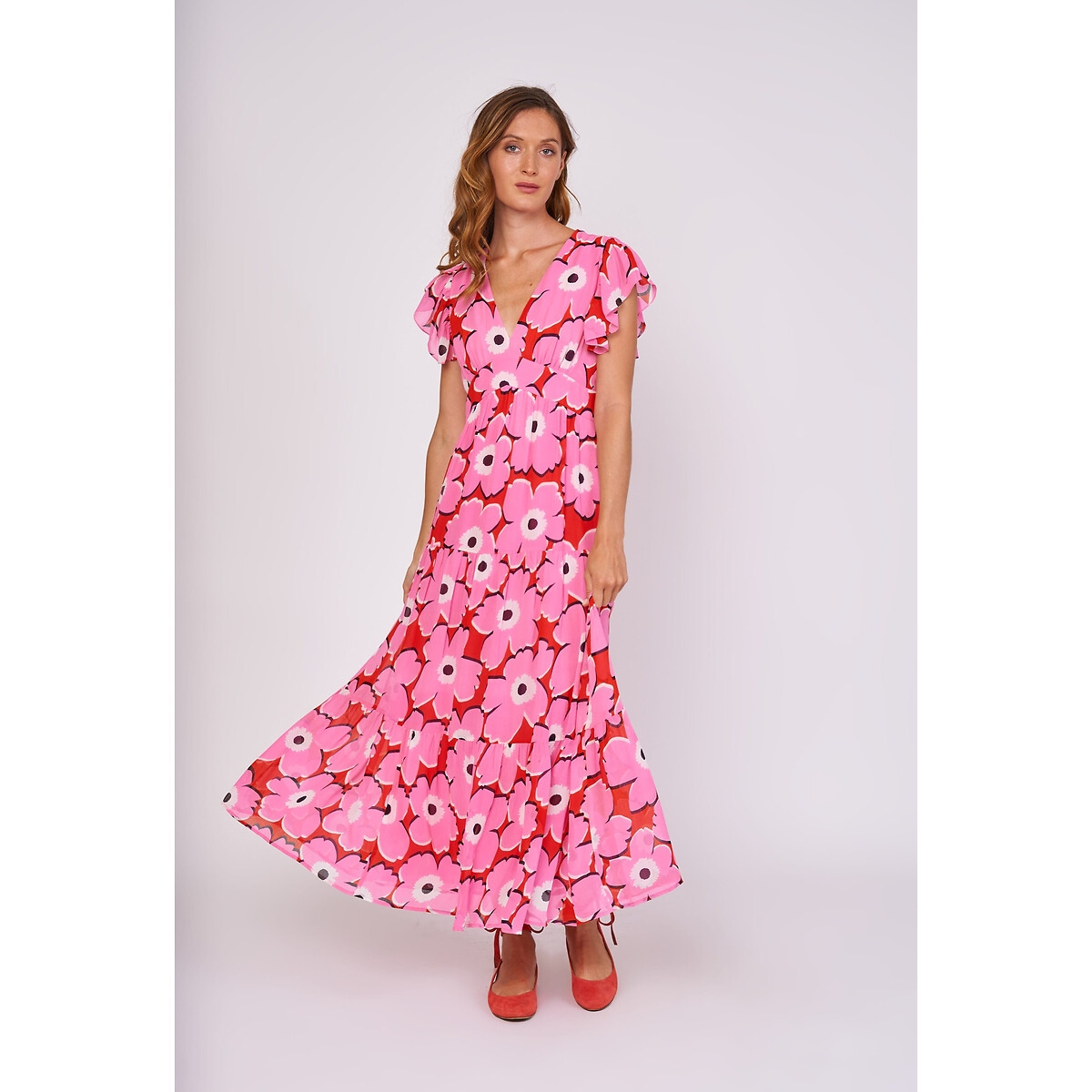 платье длинное с цветочным принтом clmence s розовый
