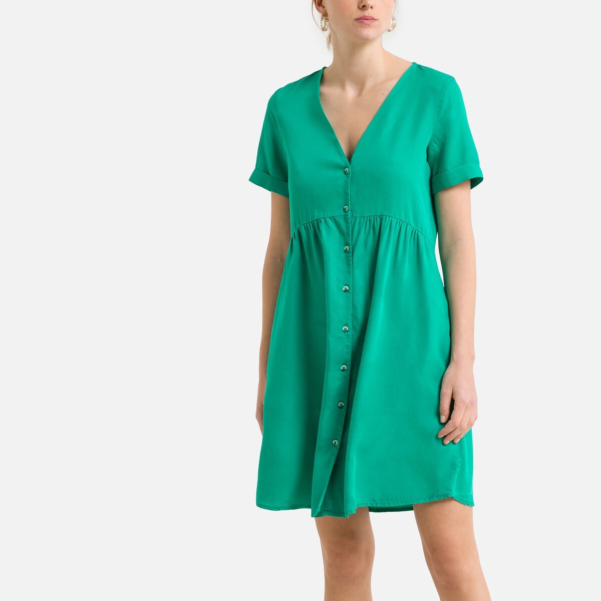 платье короткое на пуговицах xs зеленый