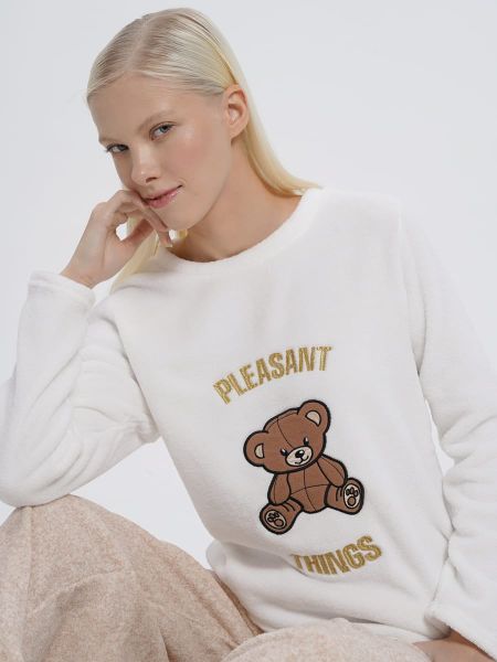 плюшевая теплая пижама с вышитым медведем