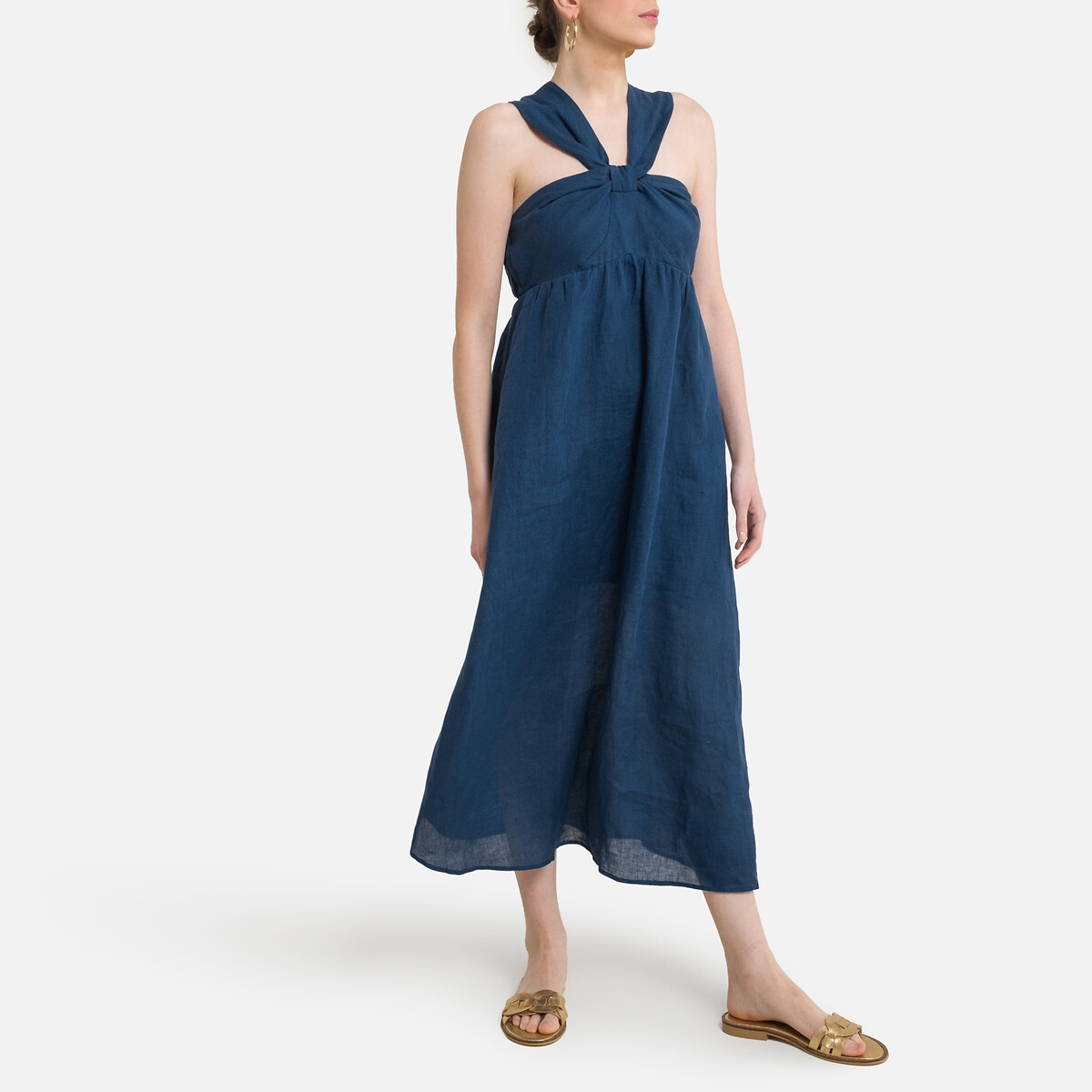 платье длинное с бретельками-завязками 0(xs) синий