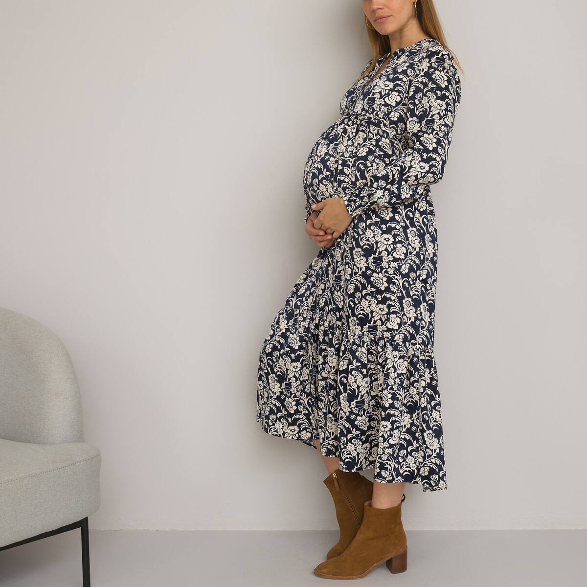 платье-макси для периода беременности на пуговицах 48 синий