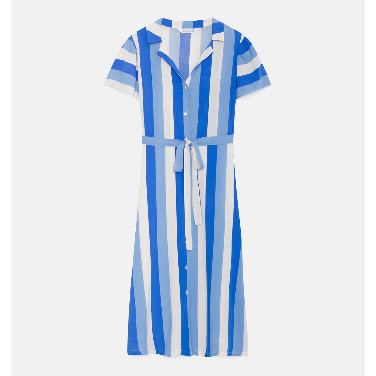 платье-рубашка длинное короткие рукава в полоску s синий