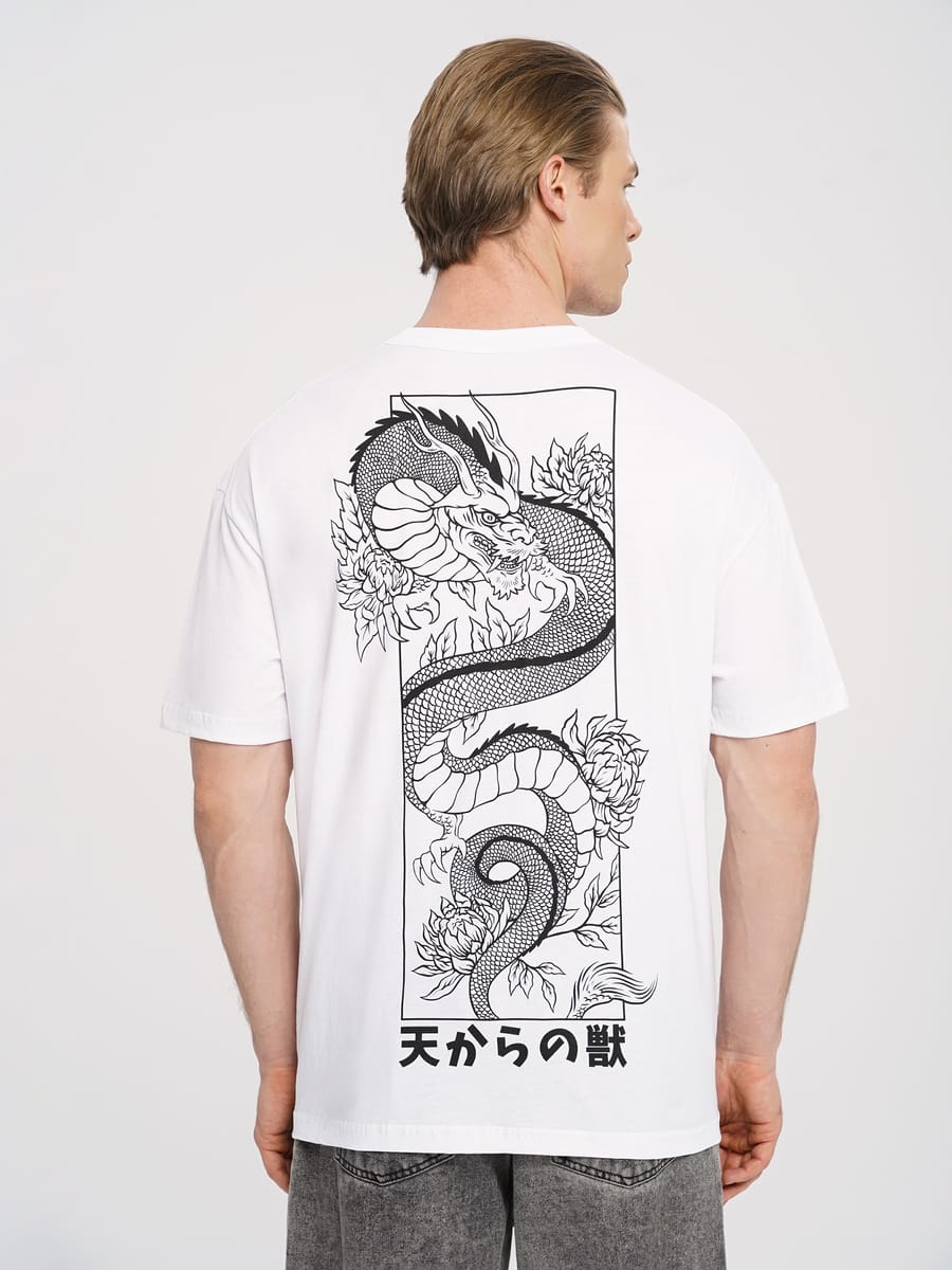 хлопковая футболка с принтом дракона на спине