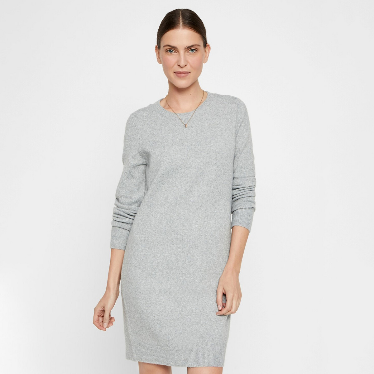 платье-пуловер короткое круглый вырез прямой покрой xl серый