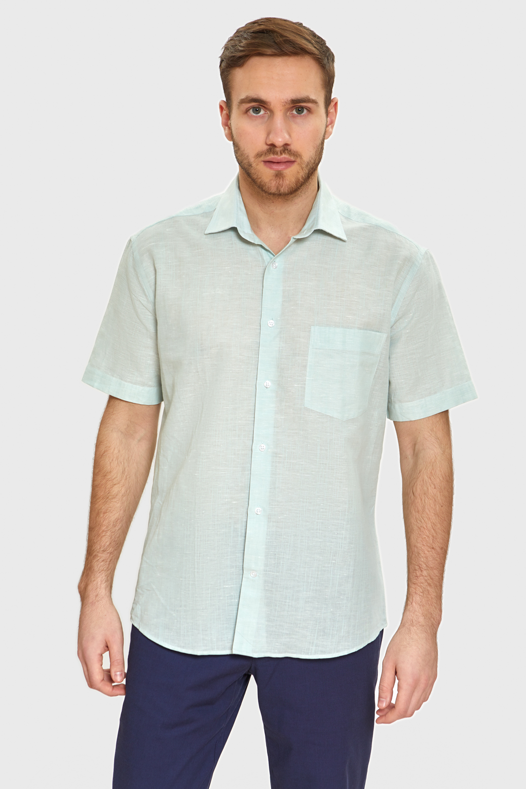 kanzler сорочка полуприталенная с коротким рукавом из хлопка и льна