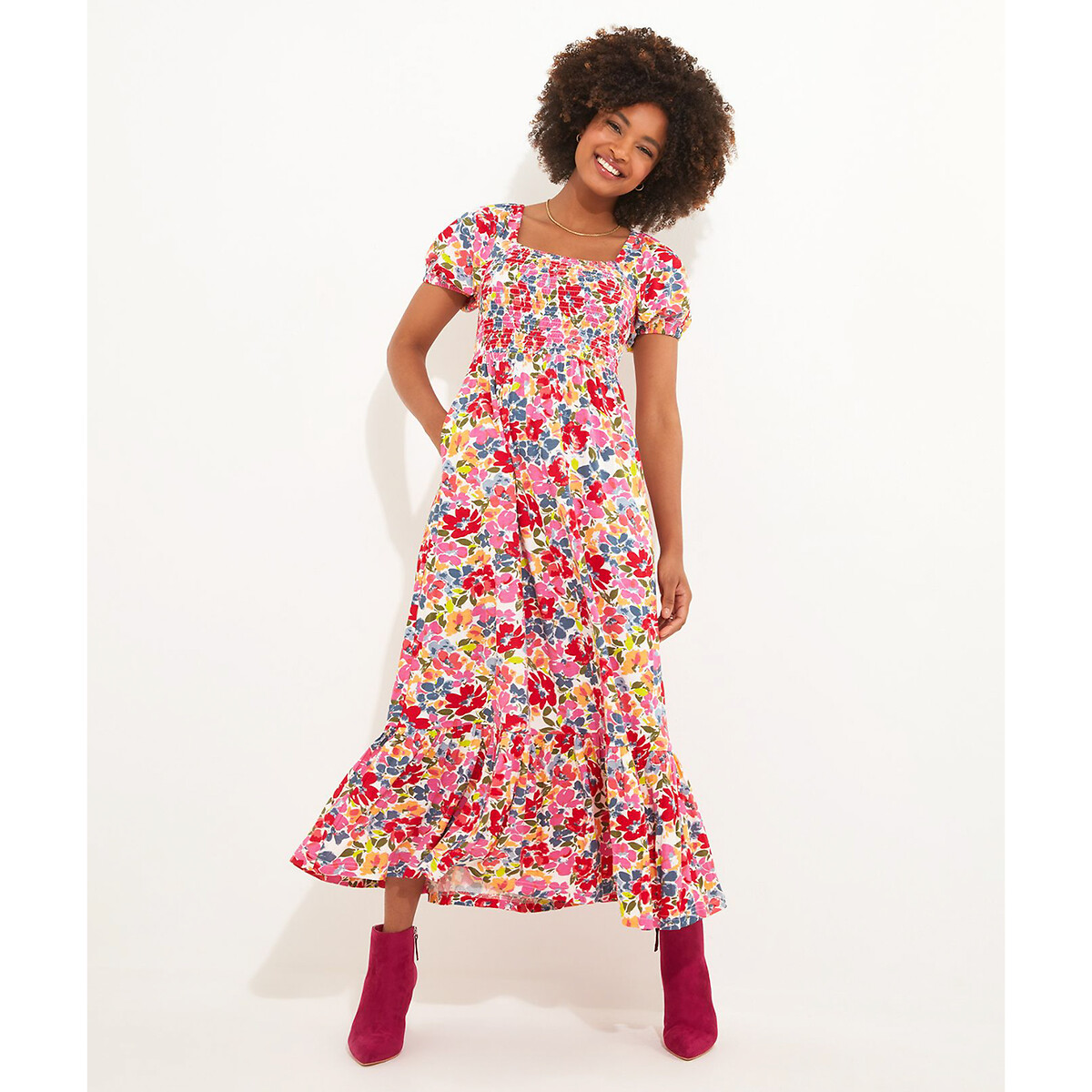 платье с цветочным принтом и квадратным вырезом blossom 44 бежевый