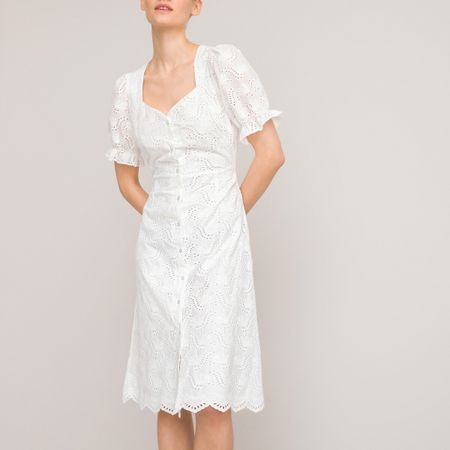 платье с короткими рукавами с напуском 46 белый