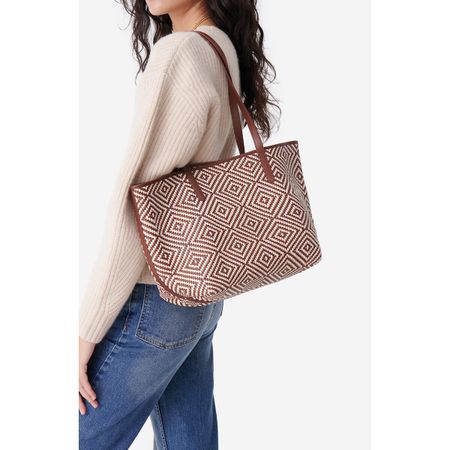 сумка-шоппер из кожи и плетеного хлопка единый размер каштановый