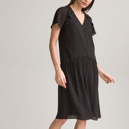 платье расклешенное средней длины с короткими рукавами 42 черный