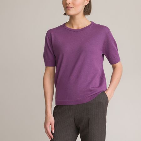 пуловер с круглым вырезом из тонкого трикотажа короткие рукава 34/36 (fr) - 40/42 (rus) фиолетовый