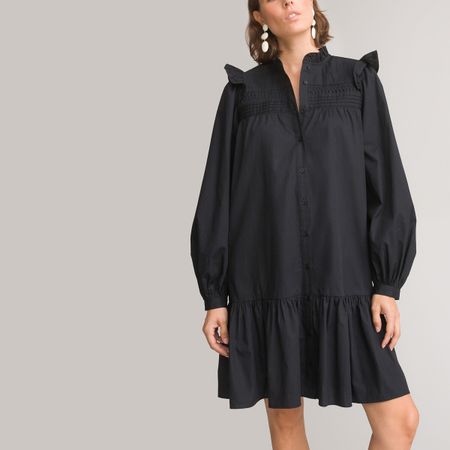 платье короткое расклешенное длинные рукава 44 черный