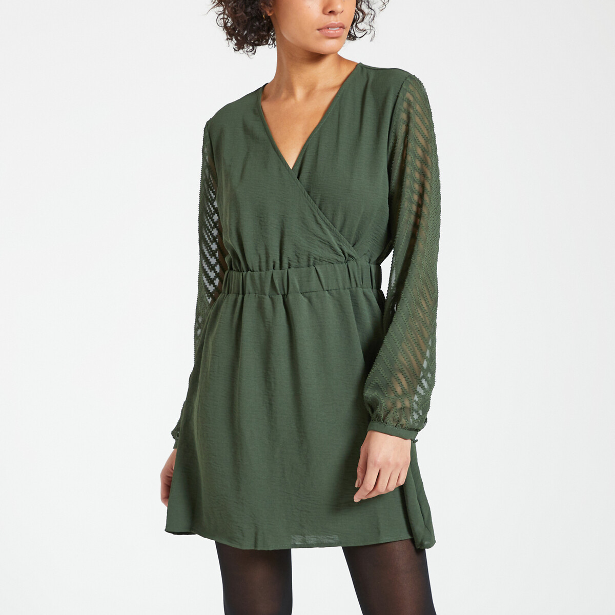 платье с v-образным вырезом длинные рукава xl зеленый
