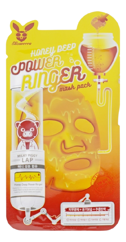 тканевая маска для лица с экстрактом меда honey deep power ringer mask pack: маска 23мл