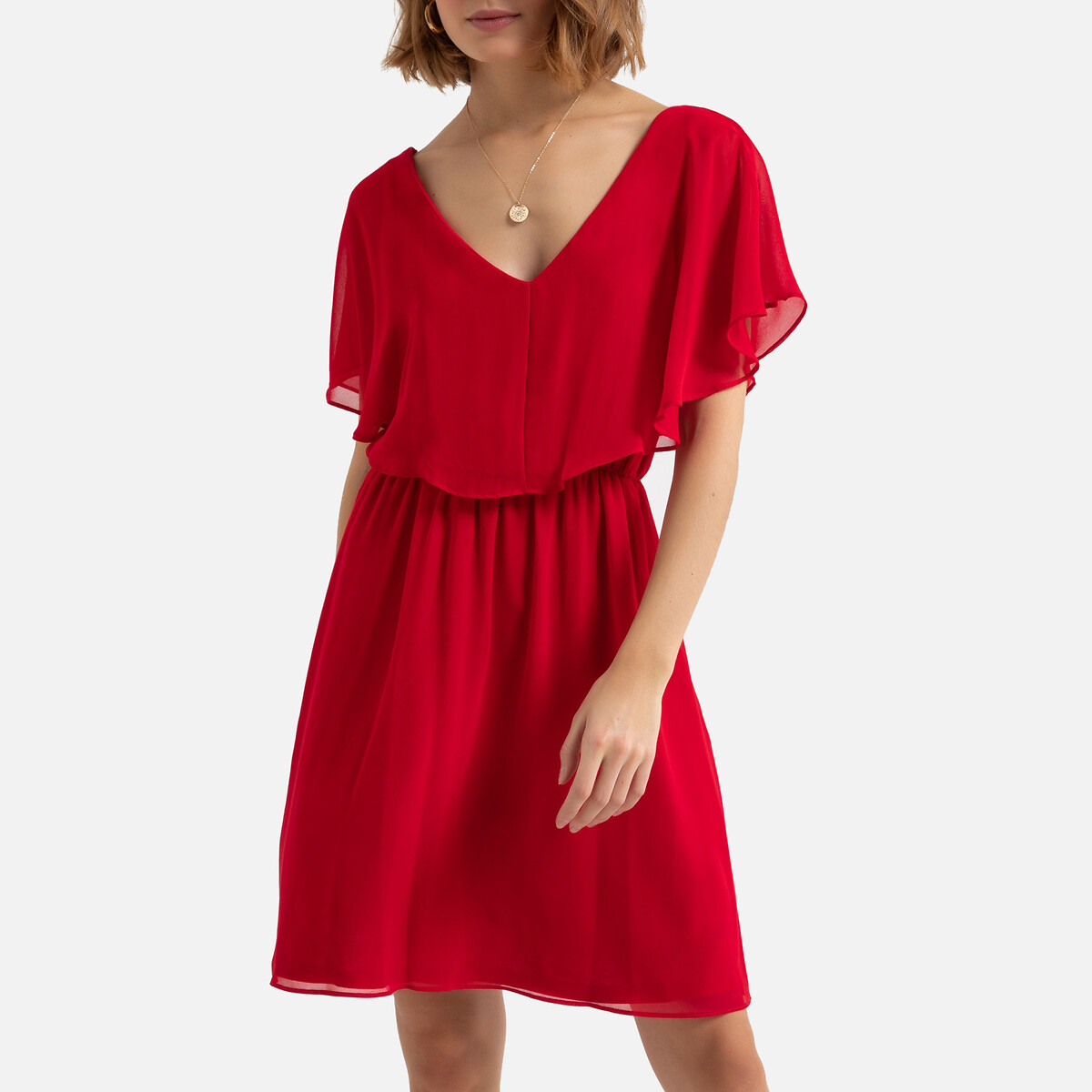 платье укороченное с v-образным вырезом 48 красный