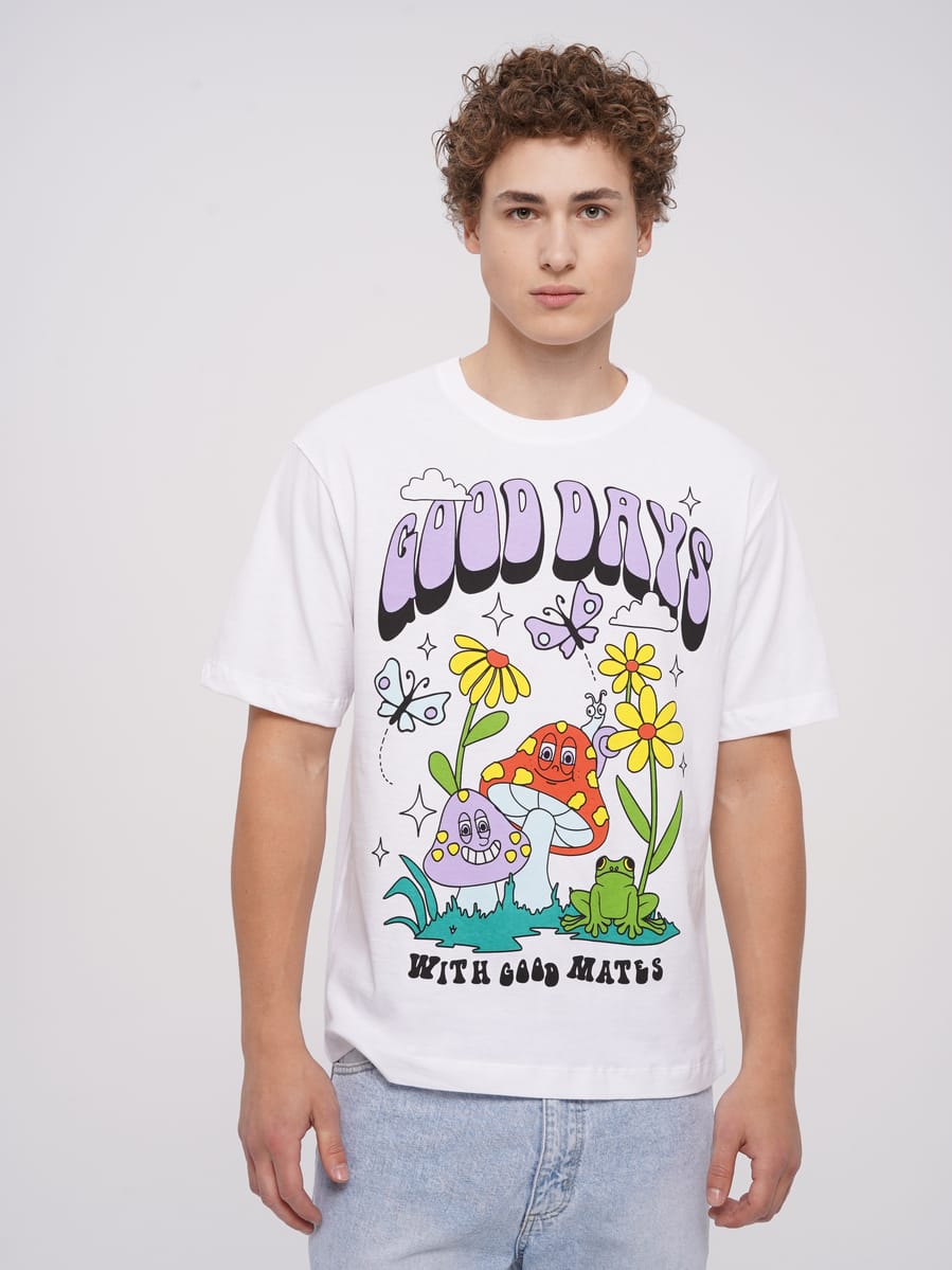 хлопковая футболка с принтом грибов