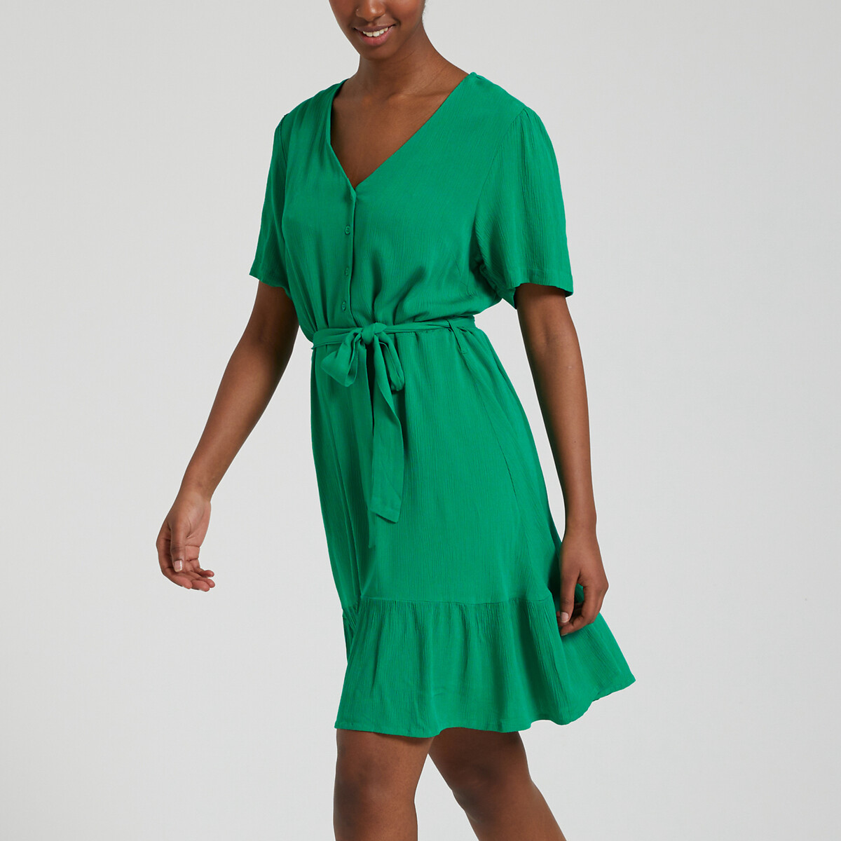 платье короткое с v-образным вырезом с завязками l зеленый