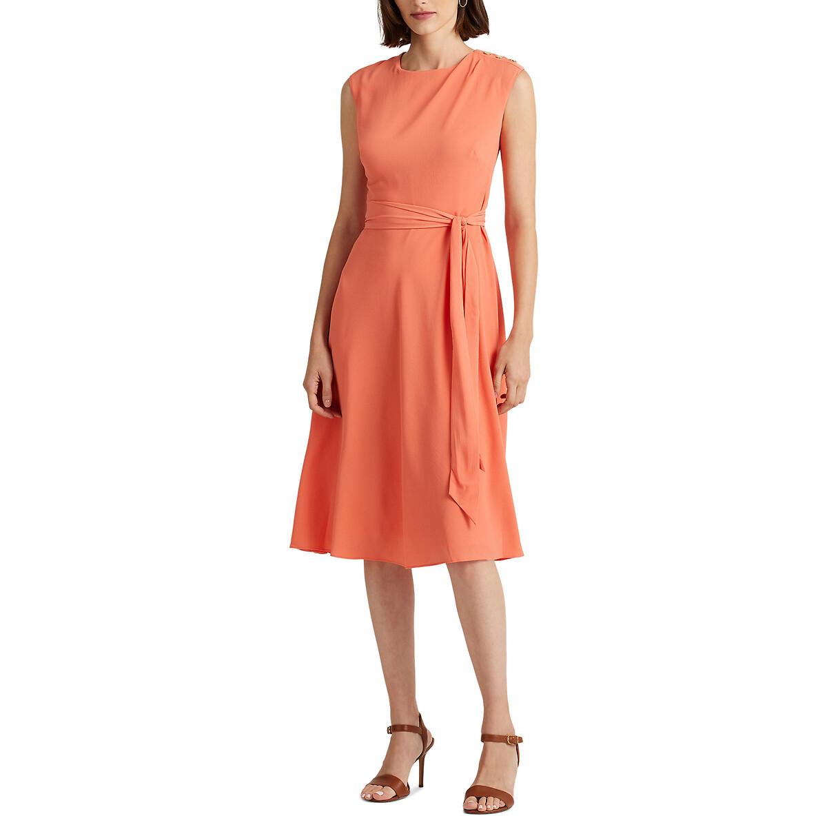 платье средней длины без рукавов 46 оранжевый