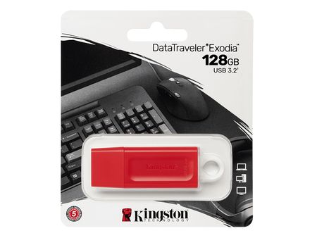 usb flash drive 128gb - kingston datatraveler exodia red kc-u2g128-7gr