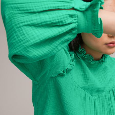 блузка с воротником-стойкой с воланом длинные рукава 42 (fr) - 48 (rus) зеленый