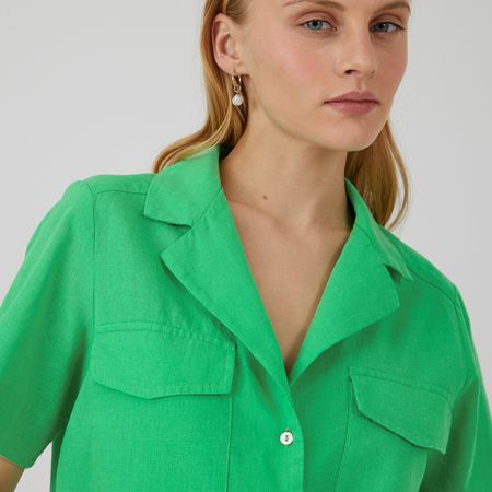 рубашка с пиджачным воротником изо льна и хлопка 50 (fr) - 56 (rus) зеленый